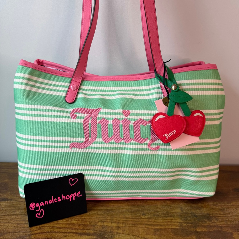 New Juicy Couture Paradise Cherry Green Pink Tote Shoulder Handbag Summer Cute
